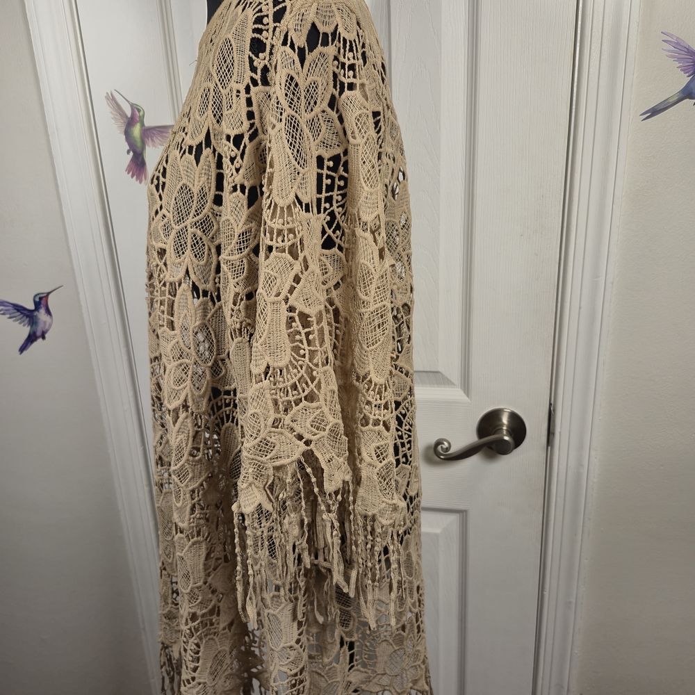 Denim 24/7 12W Cream Lace Tunic Top/Dress Fringe Long Sleeve Boho Dress - Picture 4 of 7